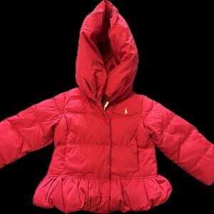 2T Ralph Lauren Black Label Shannon Pink Hooded Down Peplum Winter Coat